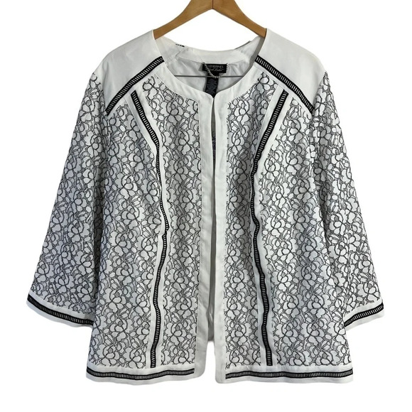 Catherines Black Label Cardigan 2X Black and White Floral Lace Embroidered New - Picture 1 of 10